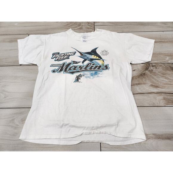 Vtg Florida Marlins Fightin Fish t shirt White Delta MLB Baseball Medium FL - Picture 1 of 4